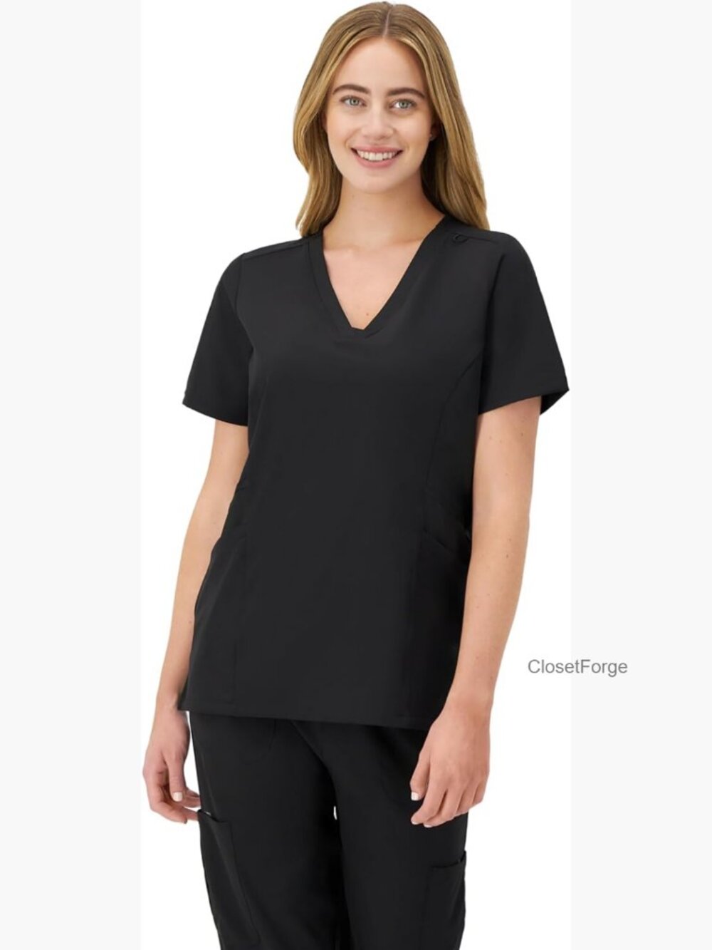 Women's Moisture-Wicking Stretch Scrub Top, V-Neck, Side Panels